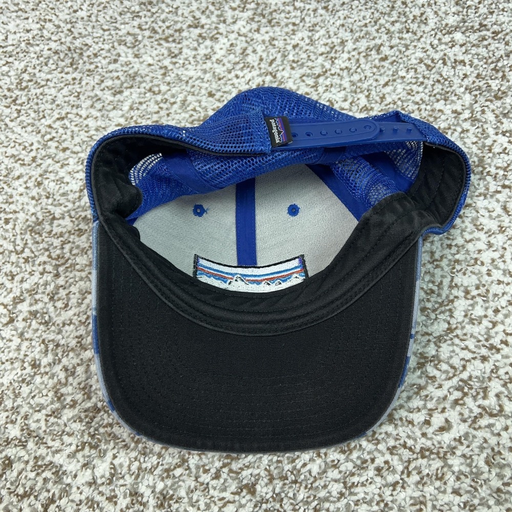Patagonia Mens Hat Snapback Blue Camo Trucker Mesh Cap Logo Casual Outdoors - Picture 5 of 5